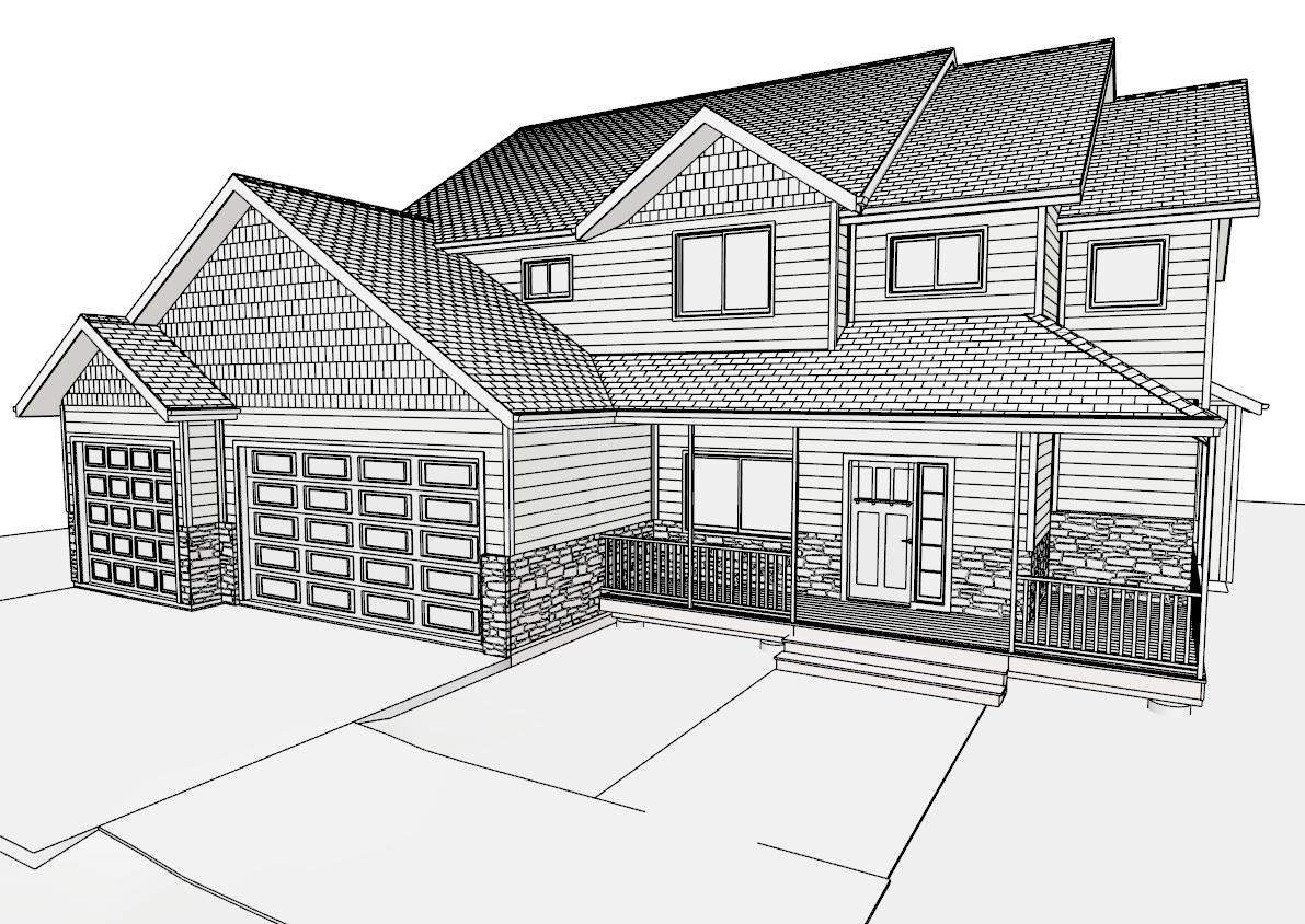 Craftsman two-story exterior line drawing